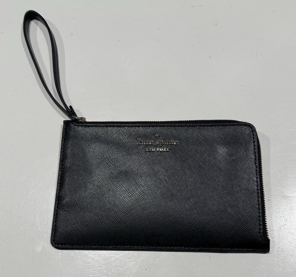 Kate Spade Black Saffiano Leather Wristlet Clutch Zip Wallet 7.5” x 4.5”
